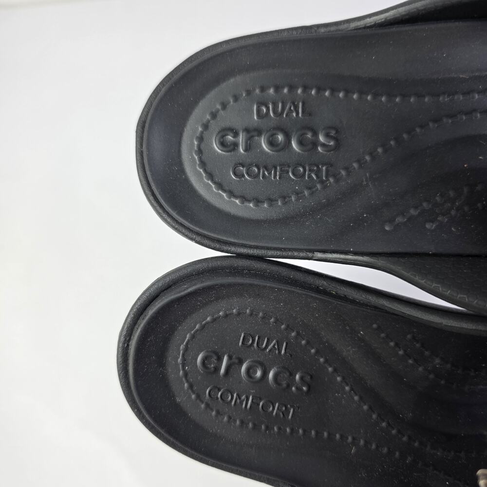 Crocs Sanrah Embellished Wedge Sandals Women's Size 9 Black Comfort Slides - Picture 8 of 11